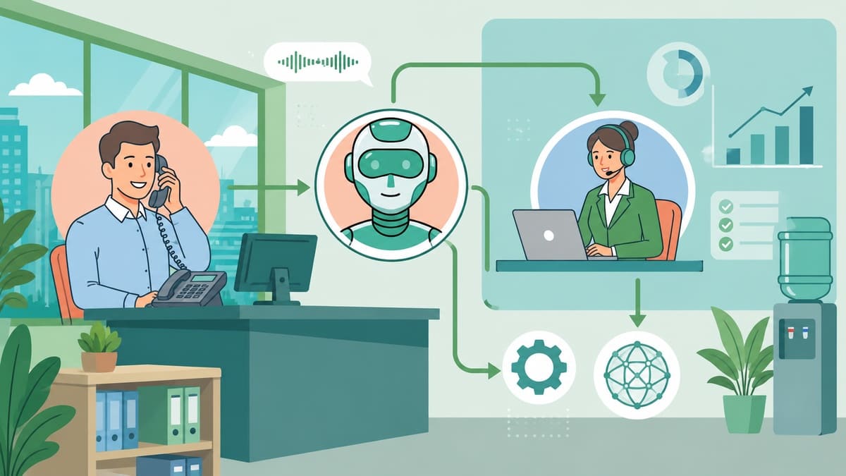 顧客の電話をAIボイスボットが受け、対応内容をオペレーターに連携し業務効率化する仕組みの図解