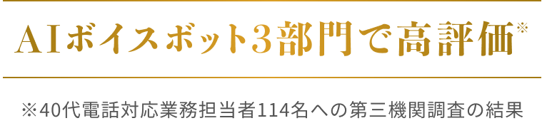AIボイスボット3部門で高評価 ※40代電話対応業務担当者114名への第三機関調査の結果
